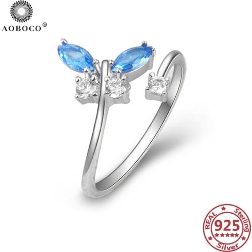 AOBOCO 925 Silver Butterlfy Openable Rings Crystal Zircorn Rings For Women Trendy Jewelry Valentines Day Gift Mothers Day Gift