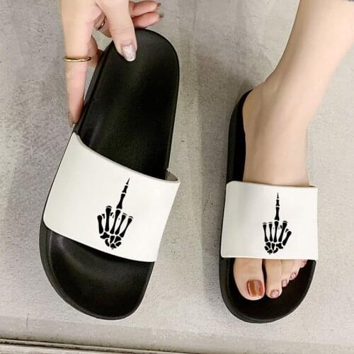 Women Slippers 2021 Summer Middle Finger Graphics Print Non-slip Slides woman Indoor Home slippers beach sandals Ladies shoes