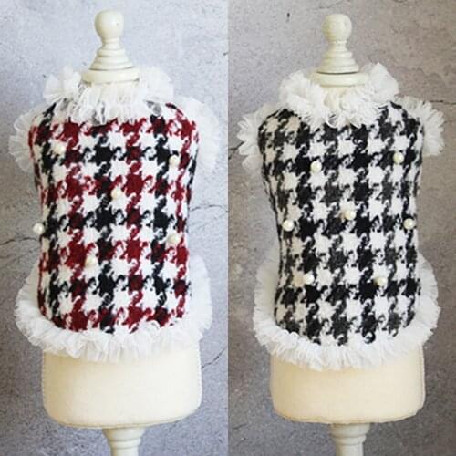 Pet Dog Winter Clothes Warm Wool Fabric Jacket For Small Dogs Skirt Style Pearl Adorn Lace Neckline Puppy Coat Chihuahua Poodle