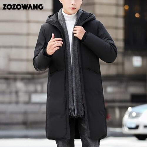 ZOZOWANG Brand Men Clothing 2020 Winter New 90% Down Jacket Fashion Casual Slim Hooded Thick Warm White Duck Down Long Coat Male
