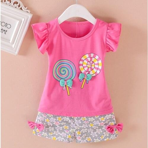 2021 New Toddler Kids Baby Girls Clothing Lollipop T-Shirt Top+Print Shorts 2pc/Set Summer Vogue Baby Outfits Ropa Bebe 0-4Years