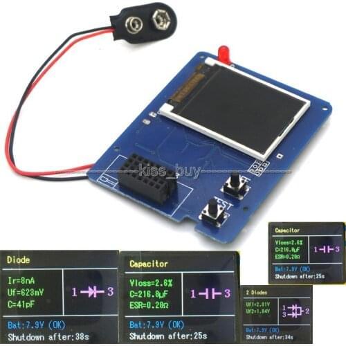 2016 1.8" LCD TFT Transistor Tester Diode Triode Capacitance inductance Meter LCR ESR NPN PNP MOSFET LCD color screen
