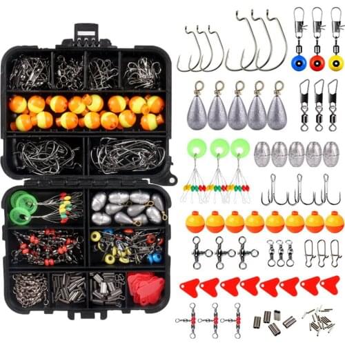 263Pcs/Set Fishing Accessories Kit Including Jig Hooks Bullet Bass Casting Sinker Weights Swivels Snaps Sinker Slides Tackle Box
