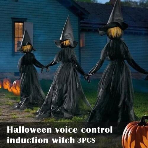 3pcs/1pcs Lighted Halloween Witch Decoration Set Sound Voice Control Glow and Sound Haunted House Party Props