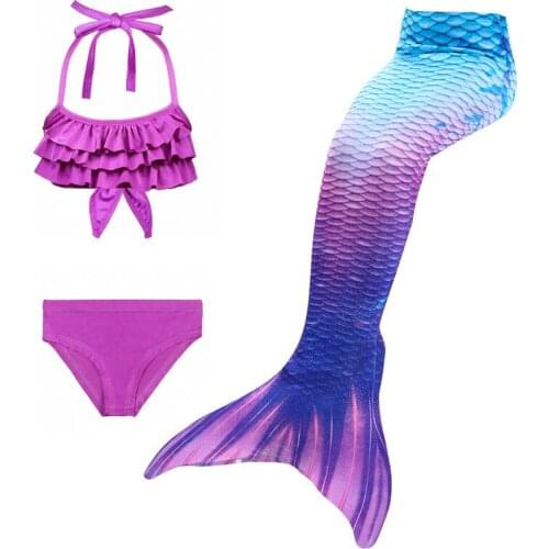 3PCS/Set The Little Mermaid Tail Costume Children Mermaid Tail Cosplay Kids Girl Fancy Swimsuit Halloween Costume No Flipper