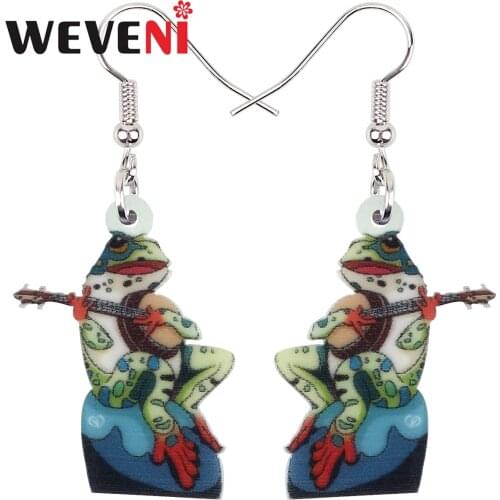 WEVENI Acrylic Sweet Green Guitar Frog Toad Earrings Long Drop Dangle Fashion Charm Party Gifts Unique Jewelry For Women Girls