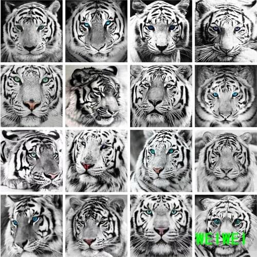 5D DIY Diamond Painting Tiger Black White Animals Cross Stitch Mosaic Diamond Embroidery Rhinestone Crafts Kit Weiwei