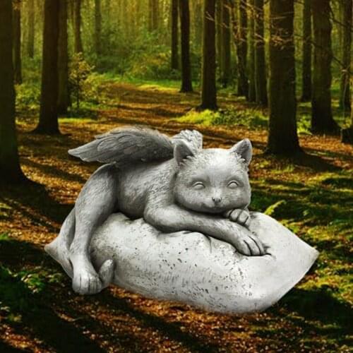 Angel Pet Cat Statue Memorial Sleeping Kitten Grave Marker Keepsake Figurine Resin Garden Ornament