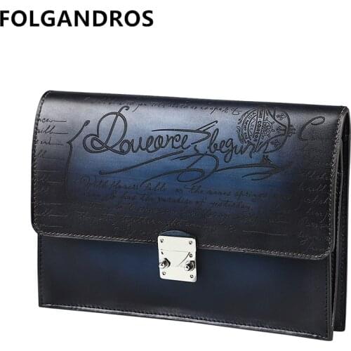 DHL free shipping 2019 Vintage Dutch Imported Cowhide Envelope Clutch Bag Brand Love letter Lock Hasp Wallet Hand Bag For Male