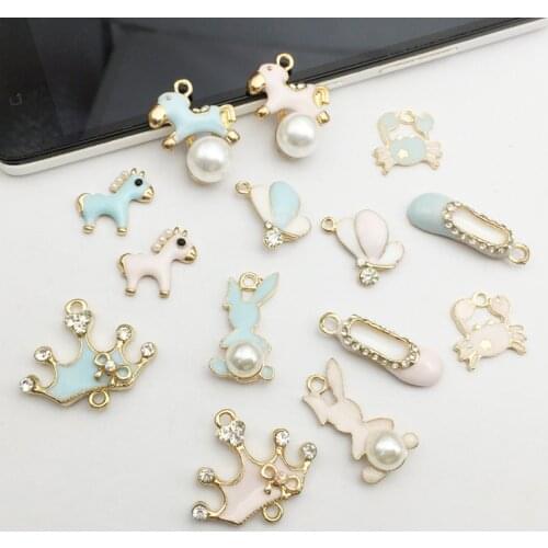 DIY lovely Enamels Pearl Rabbit/ Flat shoes / Elephant/ horse /Alloy Pendant Making Hair Bracelet Necklace Jewelry Accessories