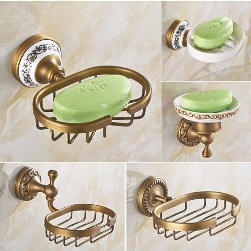 European Carved Soap Dish Ceramic Soap Dish Cup Antique Brass Bathroom Pendant Set Carving Soap Dish Drain Soap Holder