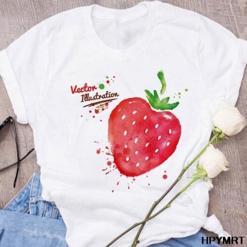 Tshirt Fashion Casual White T Shirt Strawberry Print Cute Summer Harajuku Short Sleeve T-shirt 2020 Clothes for Women Famale Top