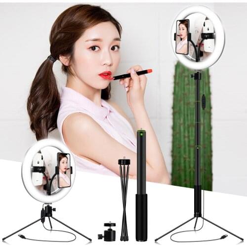 10 Inch LED Selfie Ring Light profissional USB Ring Lamp Photography Photo with Phone Holder 1.2M tripod stand for Makeup
