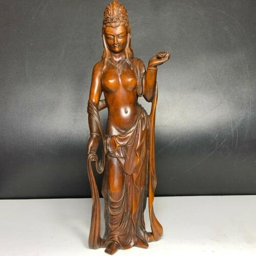 Collectible Old Vintage Boxwood Japanese Netsuke Topless Female Buddha Statue