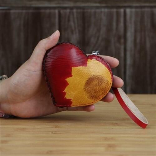 Cowhide Creative Heart-Shaped Coin Purse Small Peach Heart Hand Carry Change Coins Earphone Data Cable Storage Bag