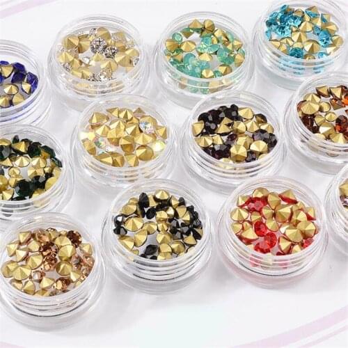 Mix 12 Colors Glitter Round Diamond Sharp V-bottom Acrylic Nail box jewel Nail Art Rhinestones Jewelry DIY Decoration Wheel Tips