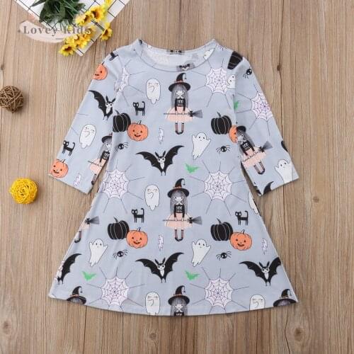 2020 Halloween Dresses Baby Girl 1-6year Long Sleeve Toddler Infant Autumn Winter Dress A-line O Neck Cute Little Girl Costume
