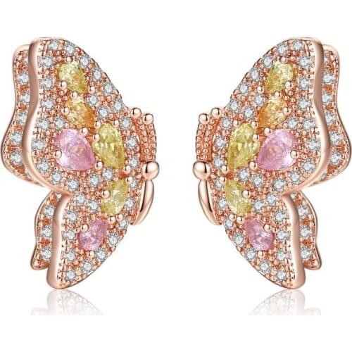 Fashion jewelry Colored zircon earrings hypoallergenic sweet butterfly Crystal from Austrian Woman name earrings Twins micro