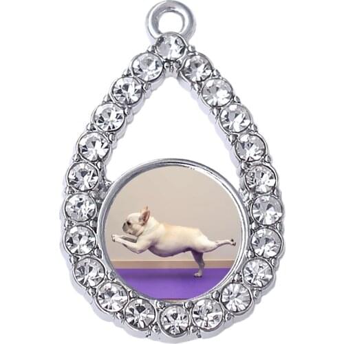 Fashion pet pattern sticker charm rhinestone inlaid metal yoga dog label pendant customizable