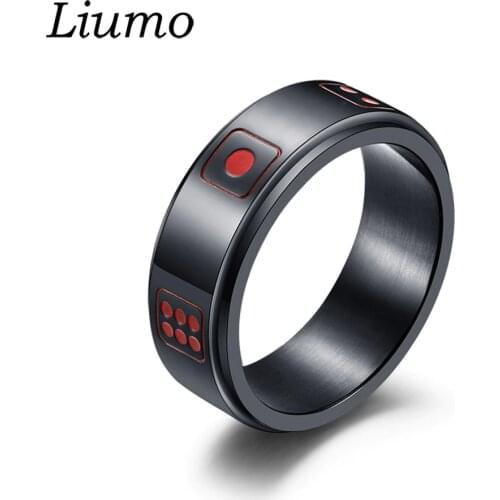 Liumo Gothic Style Black Gold Silver Color Dice Spinner Rotate 316L Stainless Steel Men Biker Ring Lr283