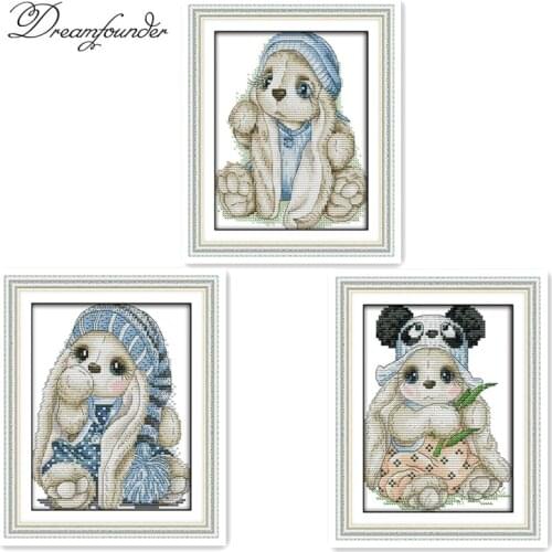 The mini rabbit cross stitch kit bunny aida 14ct 11ct count printed canvas stitches embroidery DIY handmade needlework