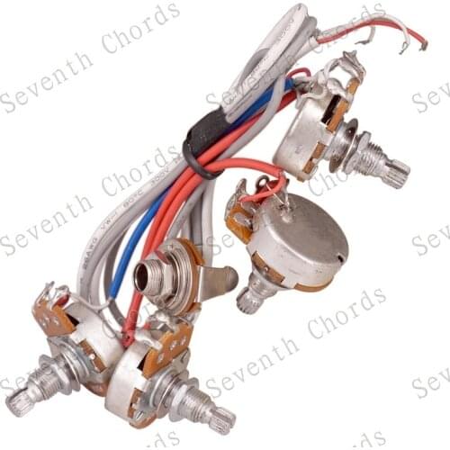 A Set Guitar Wiring Harness Prewired 2 Volumes & 2 Tones 4 Pcs 500K Full Size Big Pots and Input Jack for LP Guitar