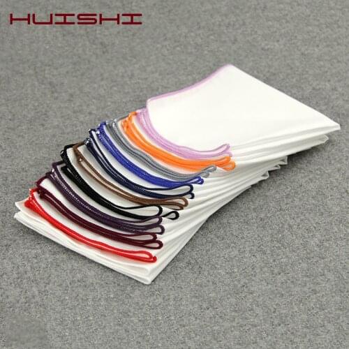 HUISHI 2019 New 14 Colors Mens White Pocket Square Cotton Solid Handkerchief Chest Towel Prom Holiday Party Suit Hankies 23CM