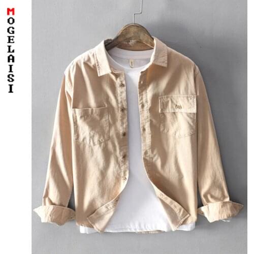 New Japanese style men shirt slim casual cotton shirt spring solid soft tops man two Pocket shirts Asian size 3XL 515