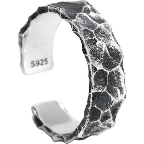 Silver retro opening irregular shape niche design light luxury popular senior sense male cold wind ring