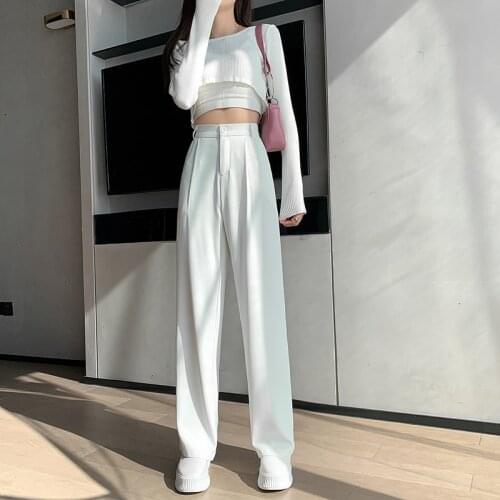 Autumn Women Pants Elastic Waist Wide Leg Fashion Female White Spring Loose Casual High Waist Long Trousers Ladies Chic Pants