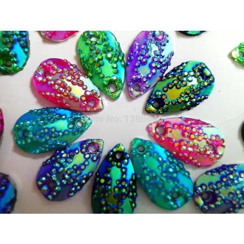 Mix colour Drop shape The surface of the diamond flatback 10*18mm sew on rhinestones resin crystal 150pcs