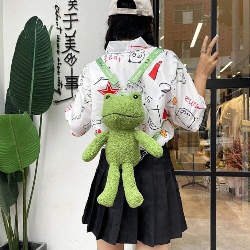 Ugly and Funny Frog Plush Backpack Small Girls Bag Women Cartoon Frog Messenger Bag Plush Doll Student Cute Girl Shoulder Bag