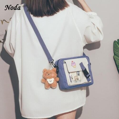 Japanese ins cute canvas small bag female 2021 new trendy fashion Harajuku wild student mobile phone messenger bag