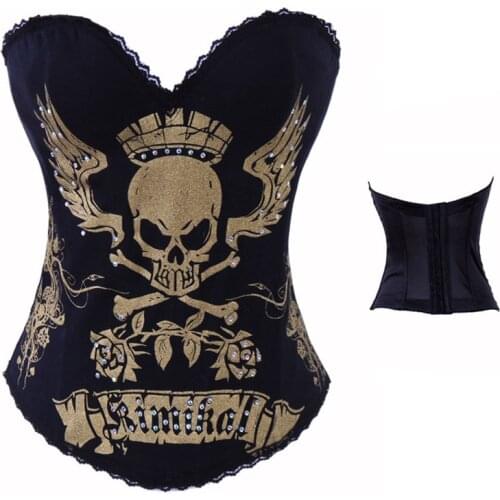 Women sexy steampunk clothing gothic waist corset sexy Lace trim pattern corset tattoo goth punk rock hook boned bustiers corset