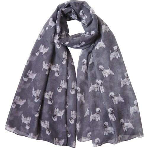 West Highland White Terrier Dog Print Womens Scarf Shawl Wrap Soft Lightweight for All Seasons