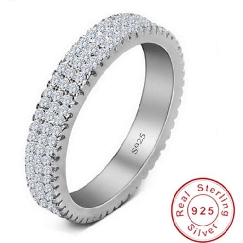 Handmade Hollywood Promise ring 925 Sterling silver Three dazzling layers AAAAA cz Wedding Band Rings for women Party Jewelry