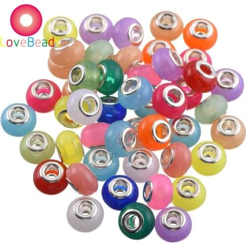 10Pcs New Jelly Cute Color Round Rondelle Large Hole Spacer European Beads Fit Women Bracelet Jewelry Making Necklaces DIY Gift