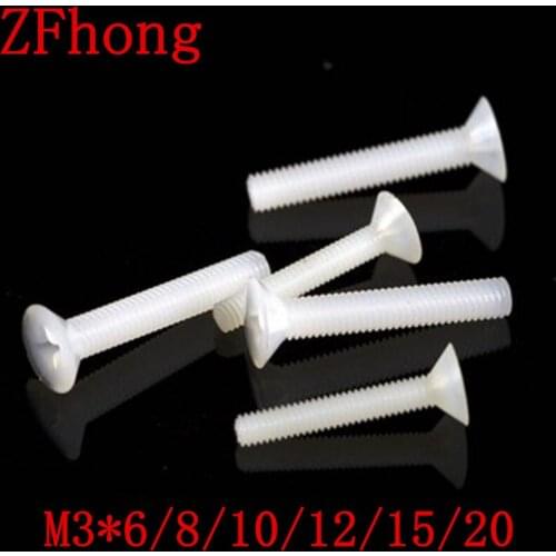 1000pcs M3 white nylon flat head screw length 6mm to 20mm
