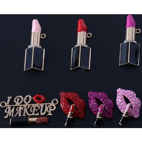 2Pcs/Lot Sexy Red Lips with Lipstick Rhinestone Snap Buttons Buckles Embellishment DIY Phone Case Accessories Jewelry Decoration