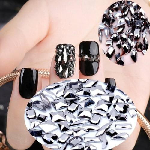 20pcs Hematite Nail Flatback Rhinestone Super-Flash Trapezoidal Rectangular Square Transparent Water Drill Used With Color
