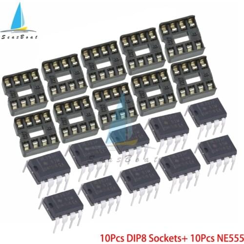 20Pcs (10 Each) NE555 NE555P IC 555 Timer Programming Oscillator Chip & 8 Pin DIP Sockets