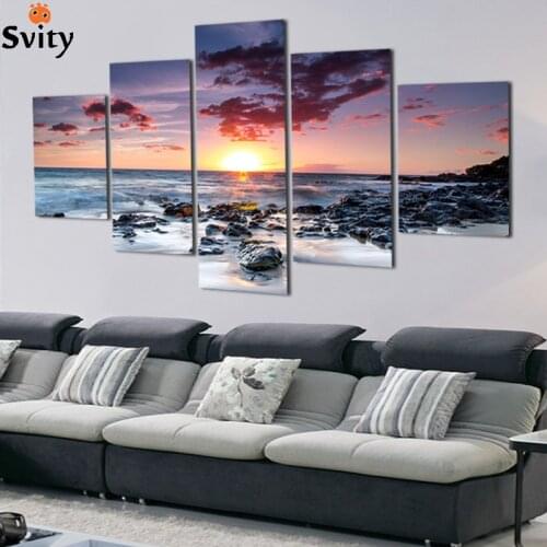 Unframed 5 Piece The Yellow Sea And setting sun Modern Home Wall Decor Canvas Picture Art HD Print Painting On Canvas Artworks