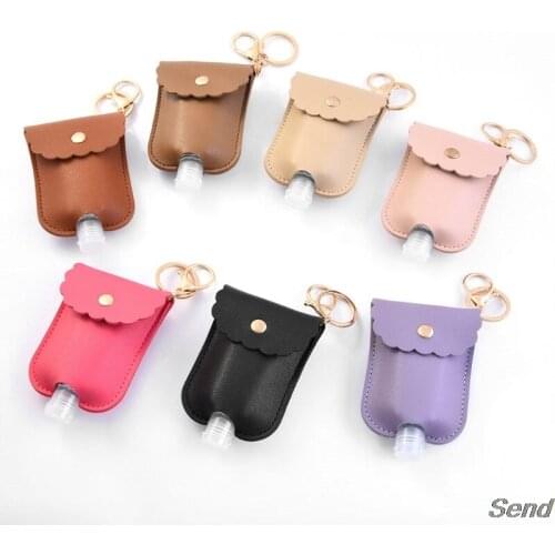 60ml Portable Squeeze Bottle Empty Leakproof Plastic Travel Bottle for Hand Sanitizer with Leather Keychain Holder Clips