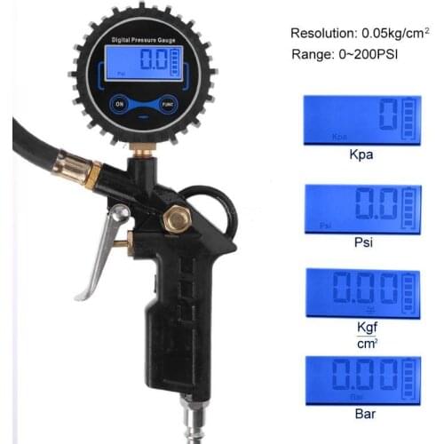 OOTDTY Car Air Tire Inflator with Digital Pressure Gauge 200 PSI Air Chuck & Hose Type