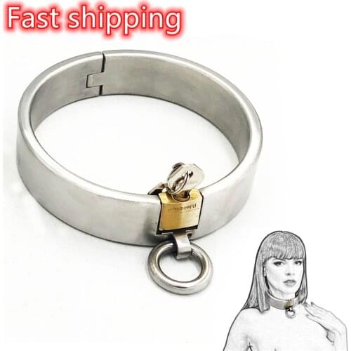 BDSM Bondage Collar Stainless Steel Metal Choker Lock And Key Lockable Chain For Women Men