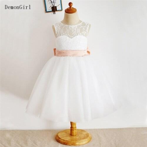White Lace Baby Girl Dress Knee Length Little Princess Dress for Wedding Pageant Gown for Ceremony