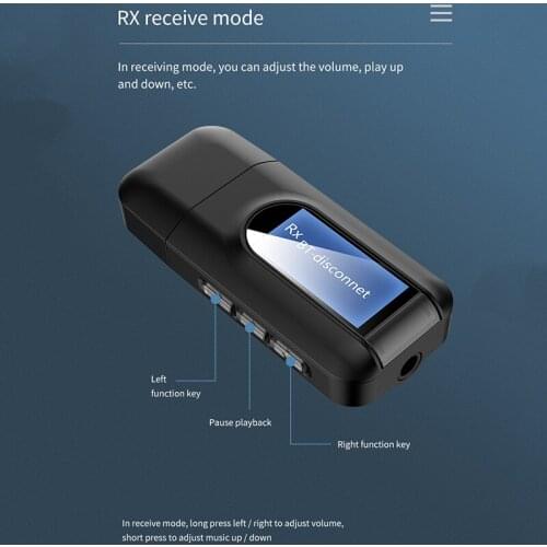Bluetooth 5.0 Wireless Audio Bluetooth 5.0 Receiver Transmitter Adapter LED Screen for PC TV Auto 3.5mm AUX Music Receiver