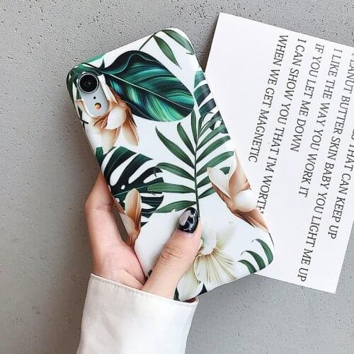 Hot Art Flowers & Banana Leaf Phone Case For iPhone 12 Mini 11 Pro Max XR XS Max 6 7 8 Plus X Soft IMD Phone Back Cover Cases