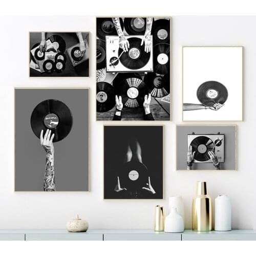 Black & White Vinyl Record Print Modern Music Wall Art Canvas Painting Musician Gift Music Studio Decoration Poster Wall Picture
