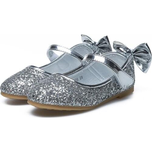 2021 Childrens Kids Girl Flats Princess Shoes sequin Wedding Party Leather Shoes Gold Silver